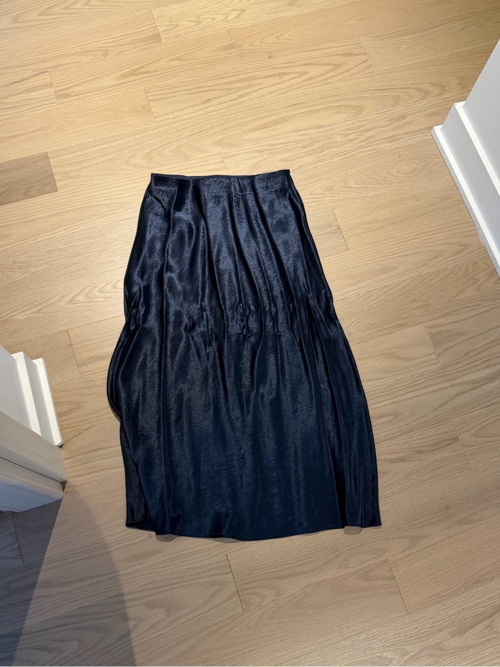 Aritzia Black Satin Midi Skirt